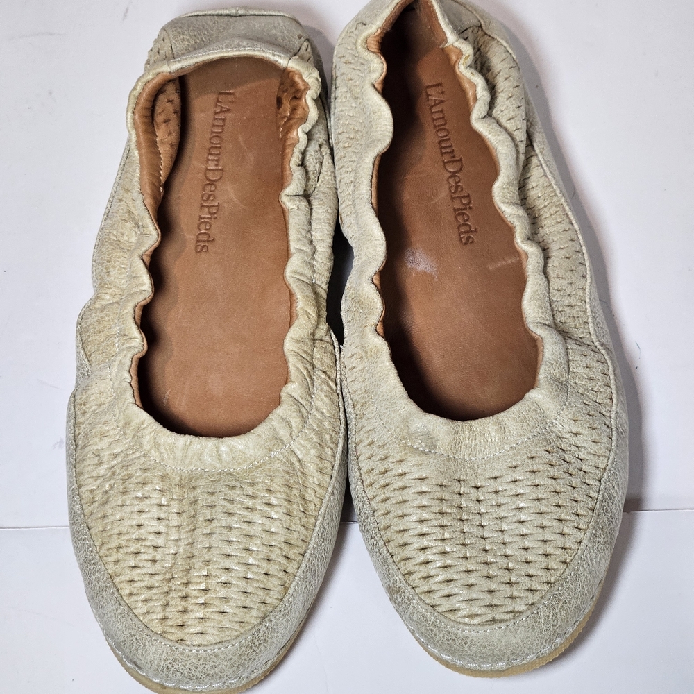 L'amour Des Pieds Womens Leather Ballet Slip-On Flats 8.5 Tan Textured Boho Chic - Picture 11 of 11